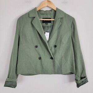 Banana Republic Crop Blazer Size 8‎ Flight Jacket Green Double-Breasted Preppy